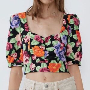 Zara Floral Crop Blouse Large